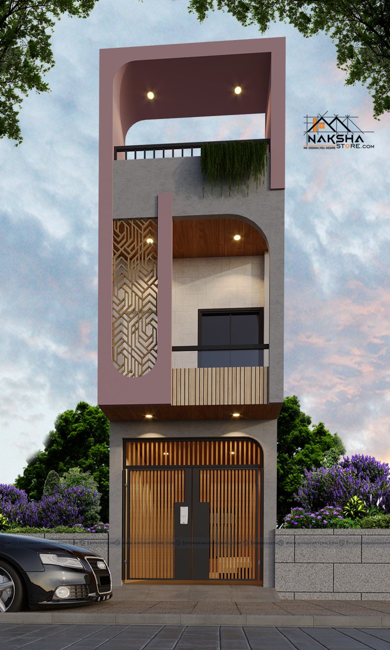 Modern 3D Front Elevation Design for a Compact Urban Home | 15x40 ft